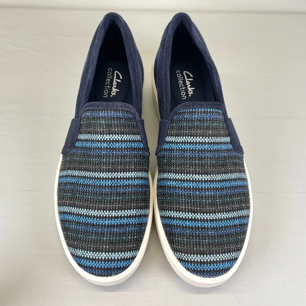 Clarks Layton Petal Shoes Womens Size 7.5 Blue Slip On Platform Comfort Sneakers